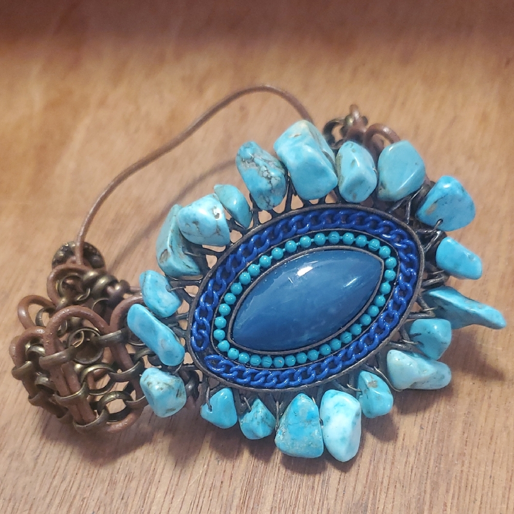 Turquoise Blue Stone Statement Bracelet - Women Jewelry D